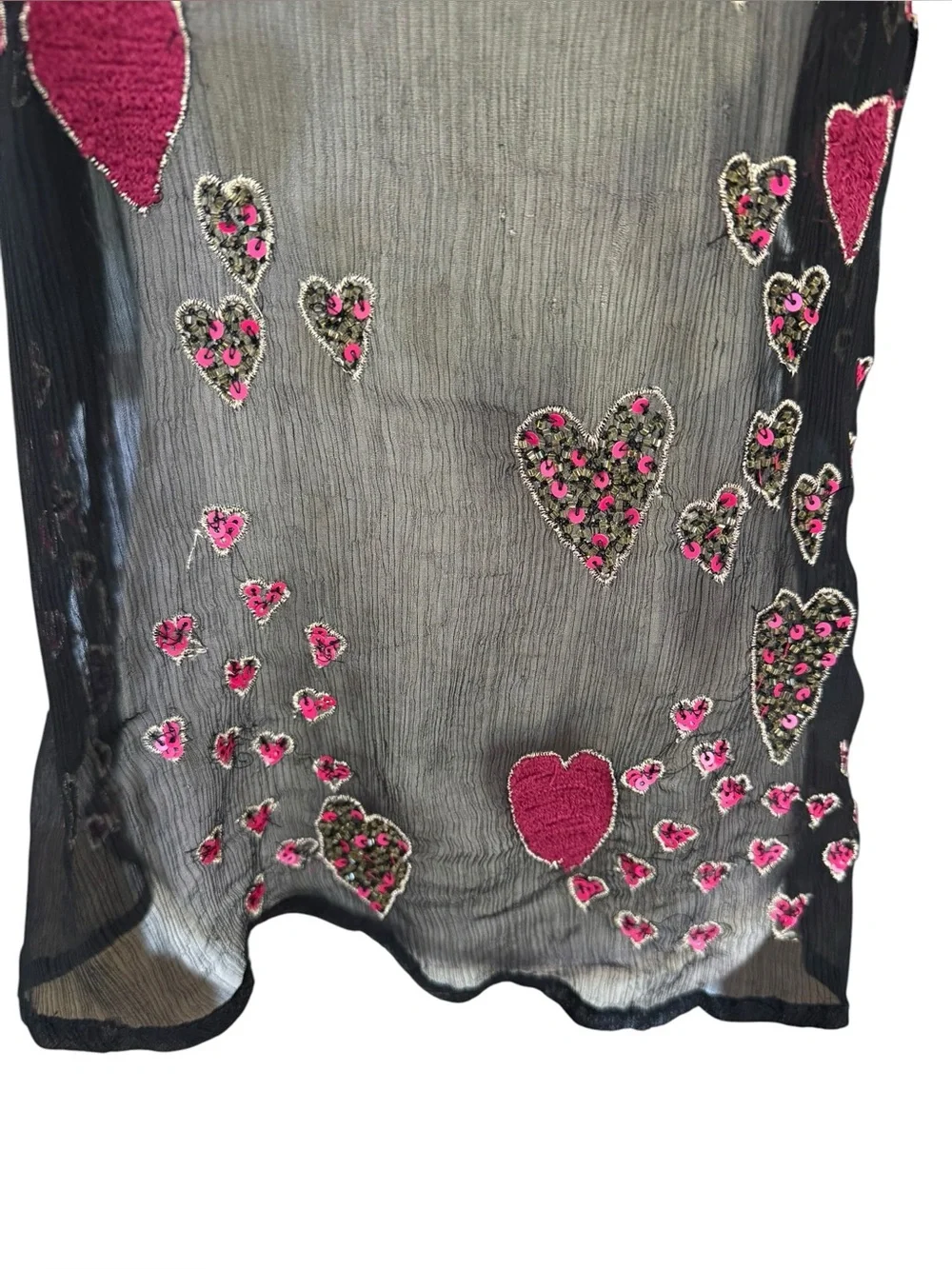 Free People “So in Love” Embroidered Heart Beaded Sheer Blouse Vintage 30s Style